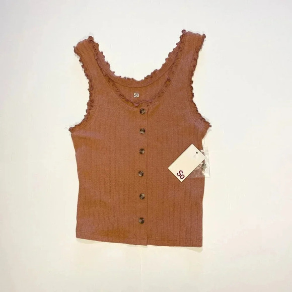 SO Button Front Tank Top Shirt with Ruffled Straps Coral (Orange/Pink) Medium - Picture 2 of 8